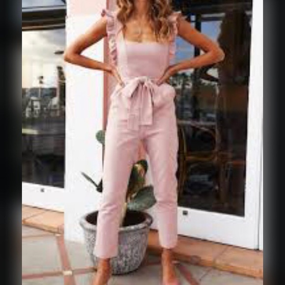 Hello Molly Pants - Hello Molly my kind of night ruffle strap cotton jumpsuit in blush NWOT